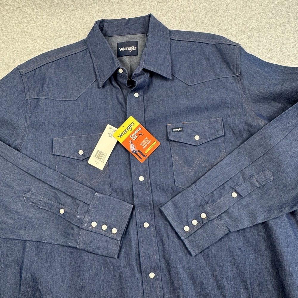 Wrangler Denim Pearl Snap Western Work Shirt Mens 2XL Cowboy Long Sleeve NWT